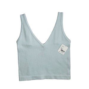 NEW Intimately by Free People Solid Rib Brami Cropped Stretch Tank Top Sky M/L